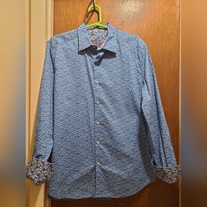 ROBERT GRAHAM Mens Classic Blue Designs Flip Cuff Long Sleeve, Size L